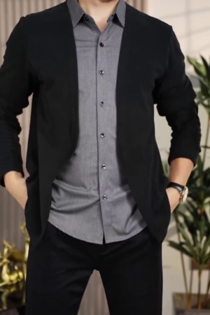 Men'S Patchwork Casual Fake Two-Piece Shirt, Casual Turndown Collar Long-Sleeved Shirt