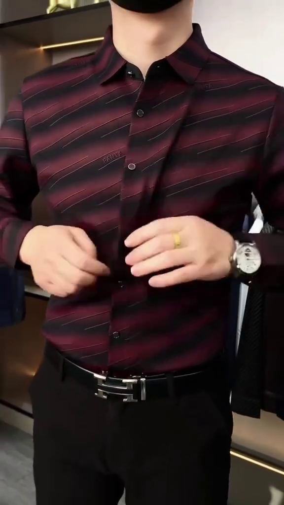 Men Navy Blue & Maroon Slim Fit Striped Casual Shirt - Image 8