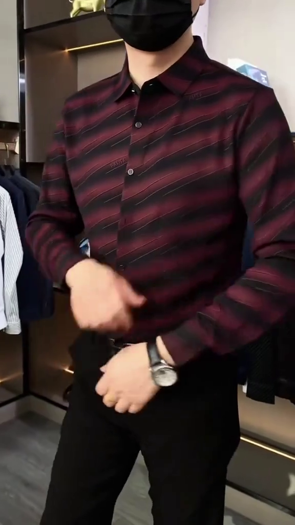 Men Navy Blue & Maroon Slim Fit Striped Casual Shirt - Image 7