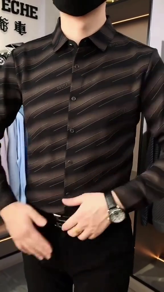 Men Navy Blue & Maroon Slim Fit Striped Casual Shirt - Image 5