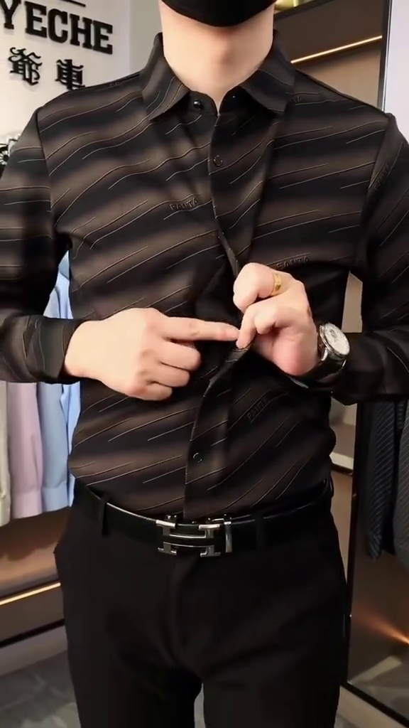Men Navy Blue & Maroon Slim Fit Striped Casual Shirt - Image 3