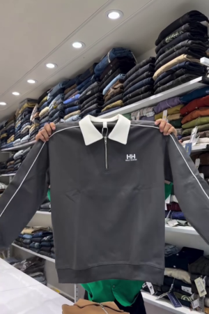 Men Solid Shirt Collar Pullover Sweatshirt